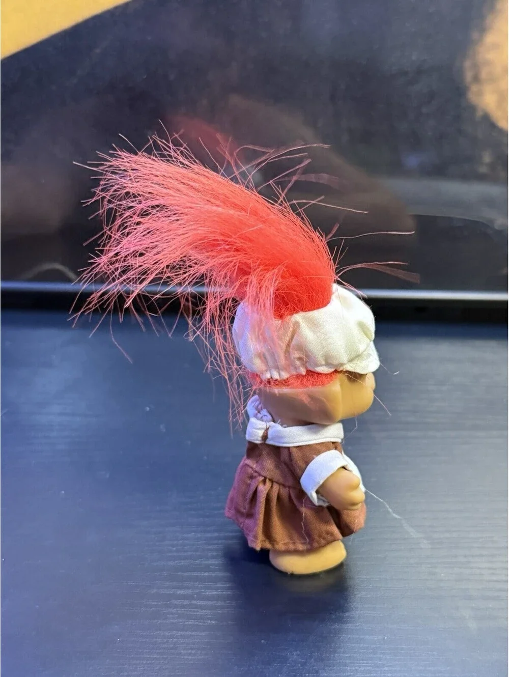 Vintage 1980s DAM Norfin Tiny Ones Troll Doll Style 502 Black Hair Red Outfit